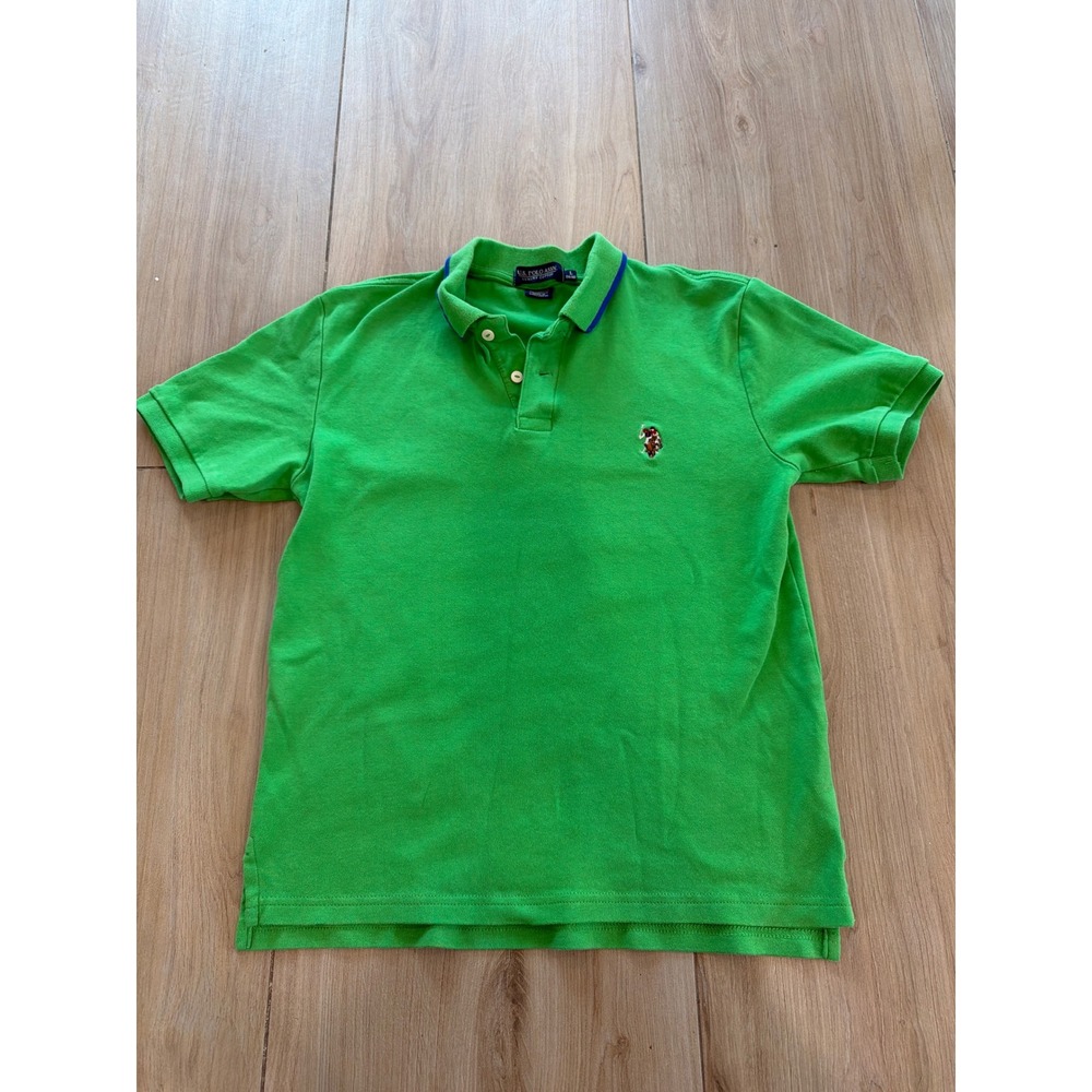 US Polo Assn Boys Green‎ Luxury Cotton Short Sleeve Polo Shirt Size L 14-16